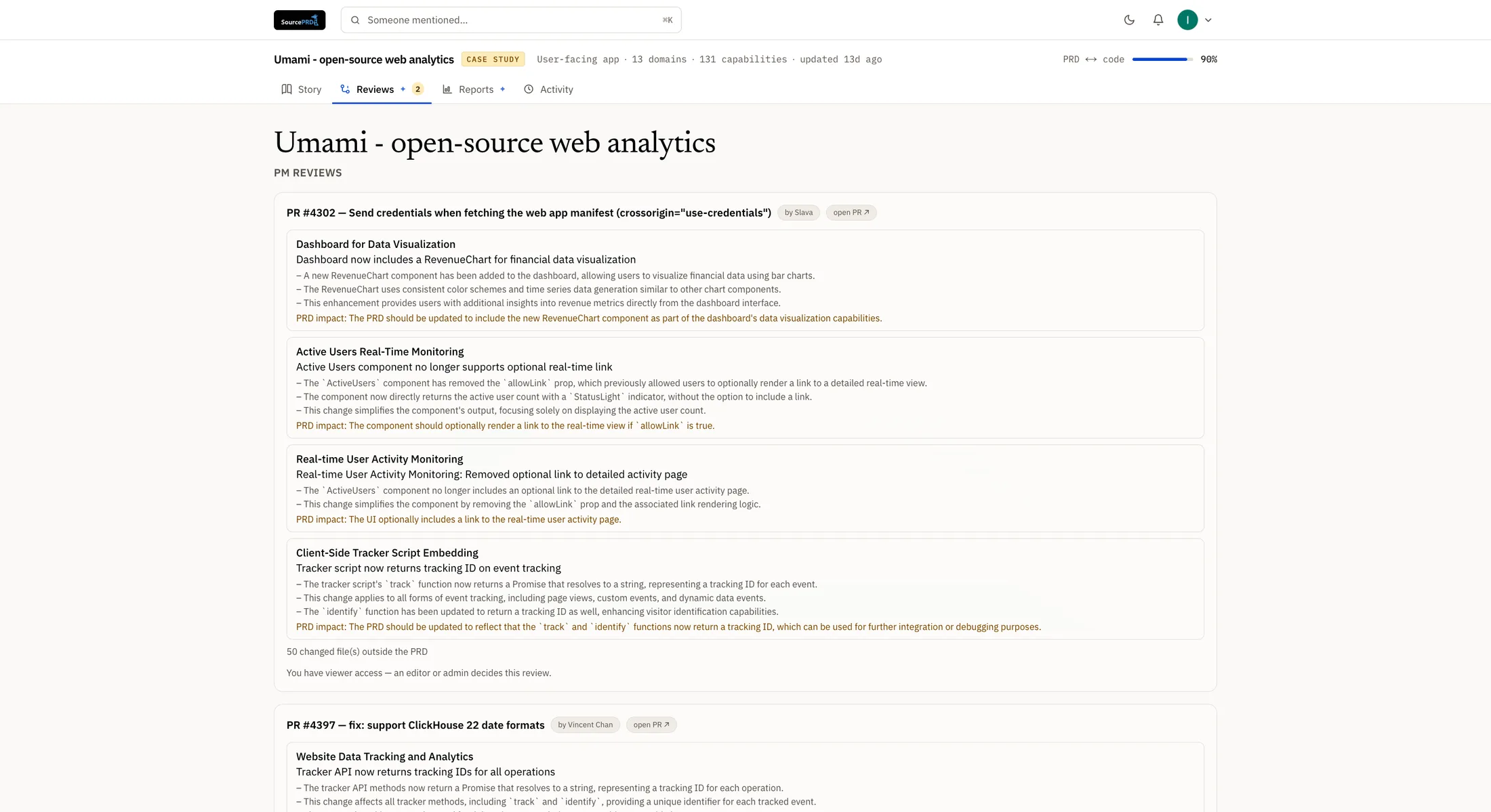 A pull request read in product terms before it lands, a Premium feature.